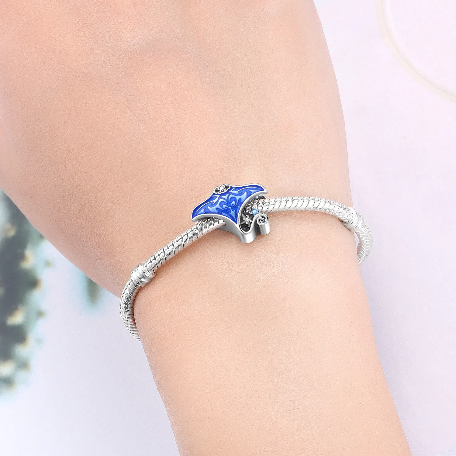 925 الفضة الاسترليني الأزرق المحيط العالم مانتا راي مطرز القرط مجموعة مجوهرات الزفاف الذكرى مجوهرات هدية للنساء