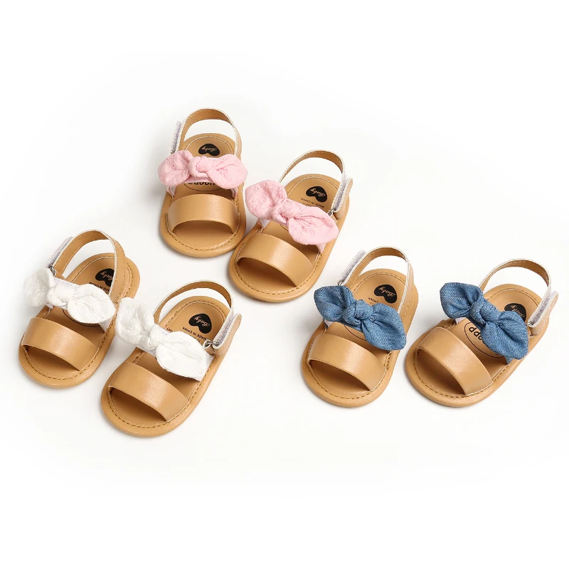 Spring and summer small bow baby cotton sandals baby princess toddler shoes breathable non-slip solid color soft bottom sandals