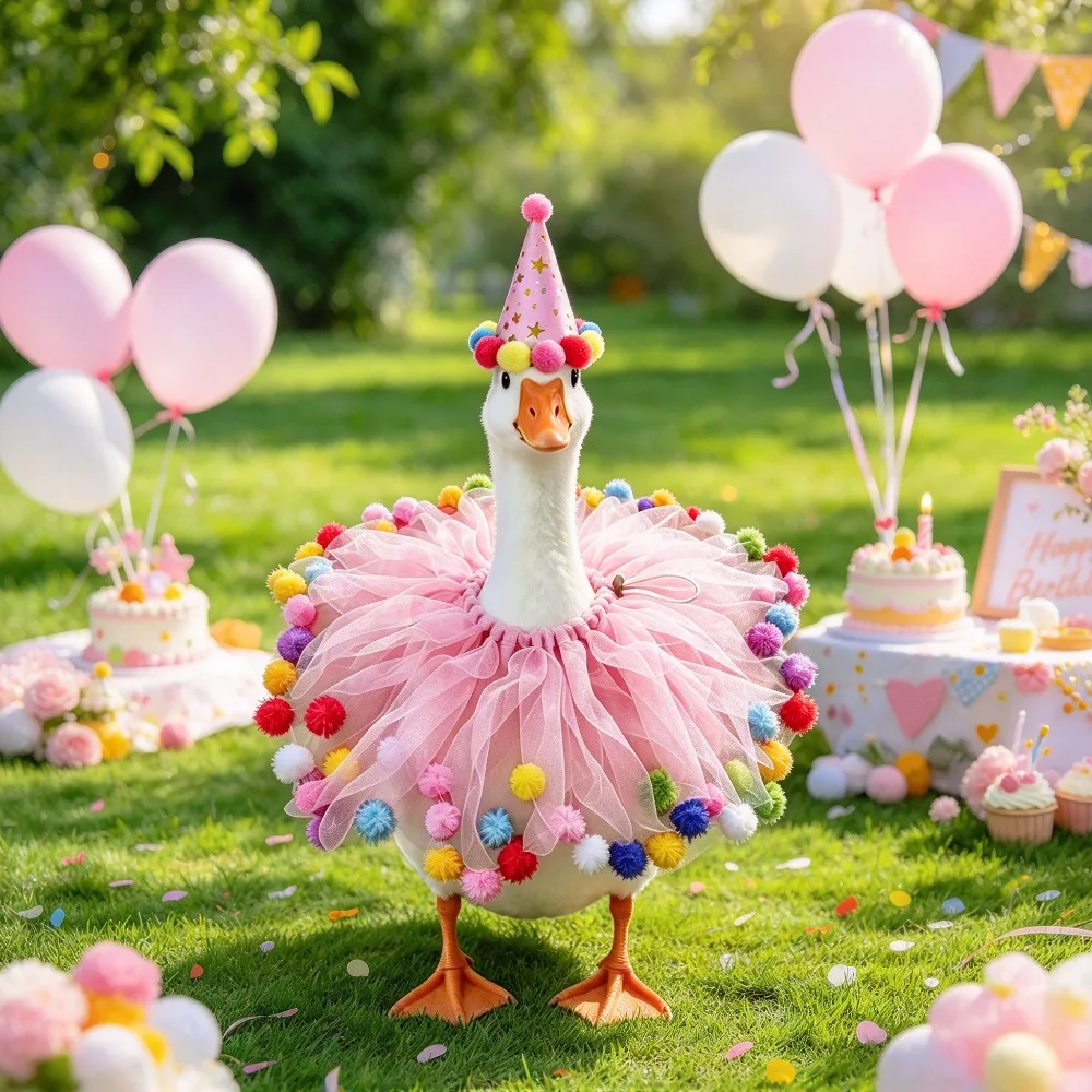 23 Inch Decorative Outfit Set Birthday Hat and Neck Wrap, Holiday Party Porch Costume, Photo Booth Prop, Exclude Goose