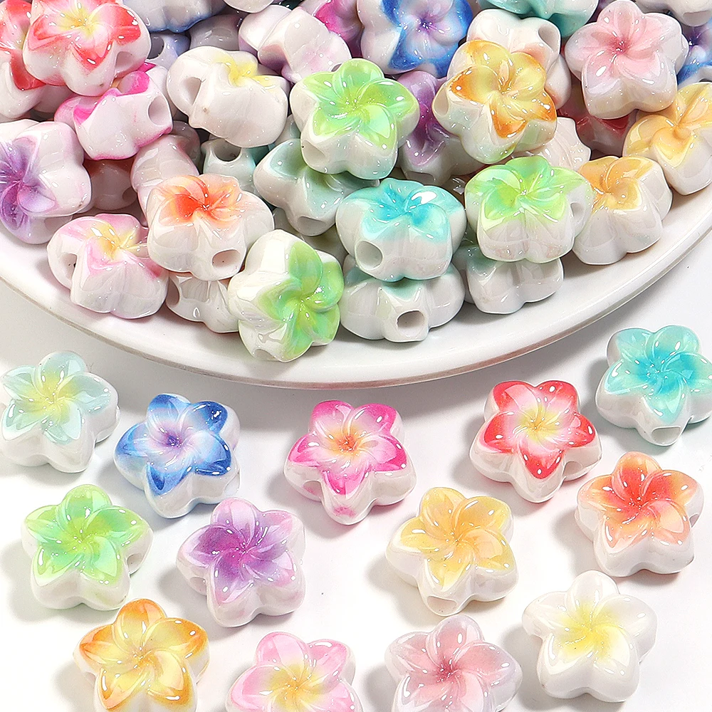 10pcs/lot Gradient Two‑Color Flower Acrylic Beads Large Hole Loose Spacer Bead DIY Bracelet Jewelry Making Accessories
