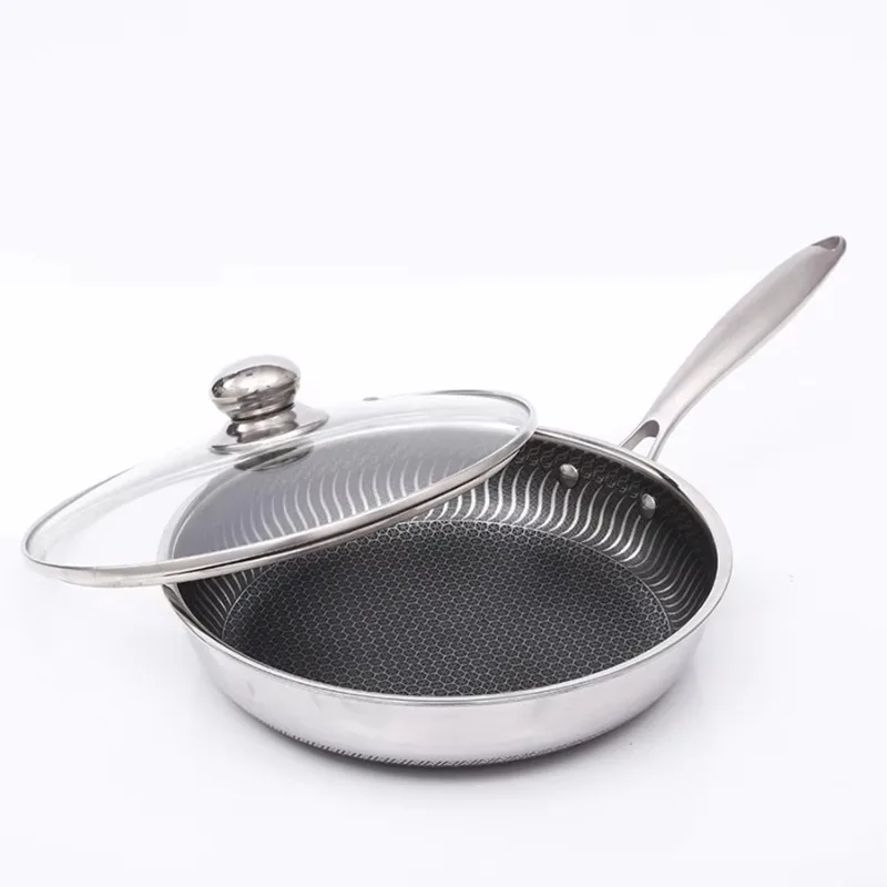 Stainless steel kitchen cookware non-stick multi-function pan gas honeycomb wok steak frying pan with lid