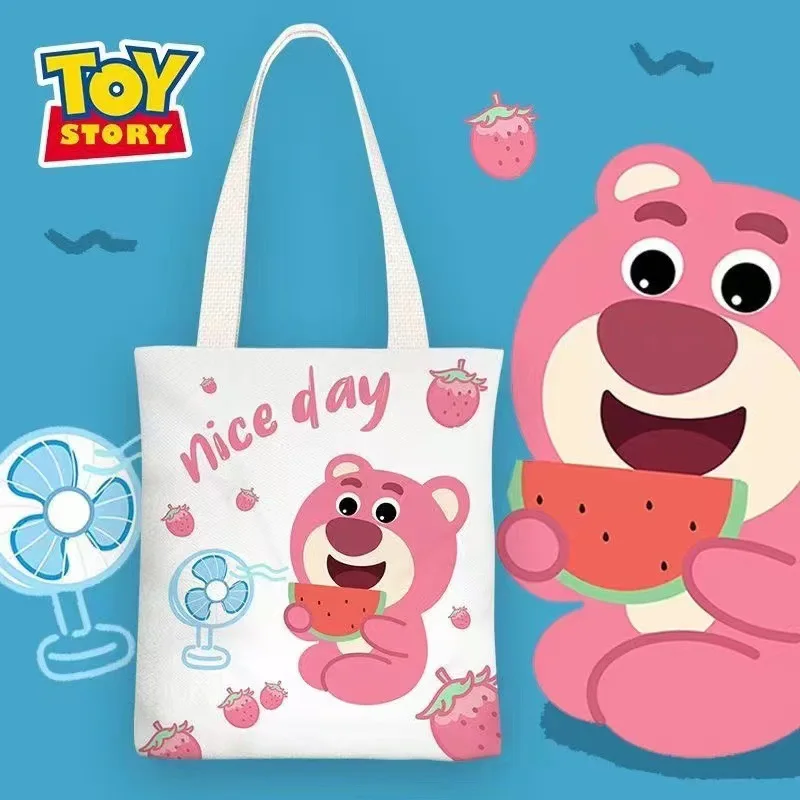 

Холщовые сумки Disney Lotso, универсальная милая большая вместительная сумка для покупок для девочек, сумка для покупок, повседневная женская студенческая сумка