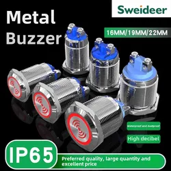 16/19/22mm Metal Waterproof Buzzer IP65 Screw Foot Intermittent Flashing Sound and Flame Retardant Base Light Alarm 6V/12V/24V