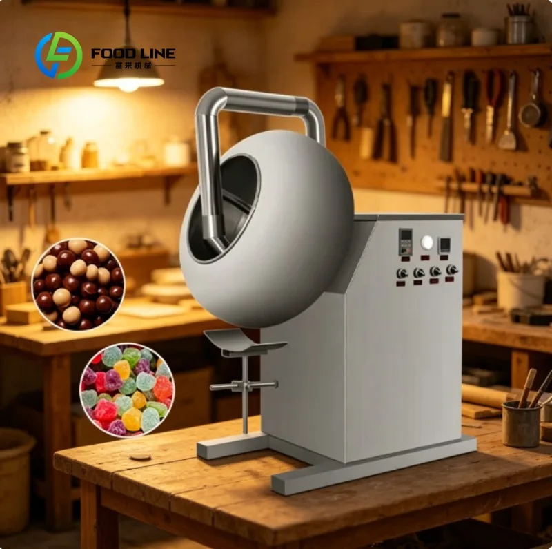 

Candy Coating Machine for Candy and Nuts with Adjustable Temperature, Stainless Steel Drum, Easy Clean for Confectionery Shops
