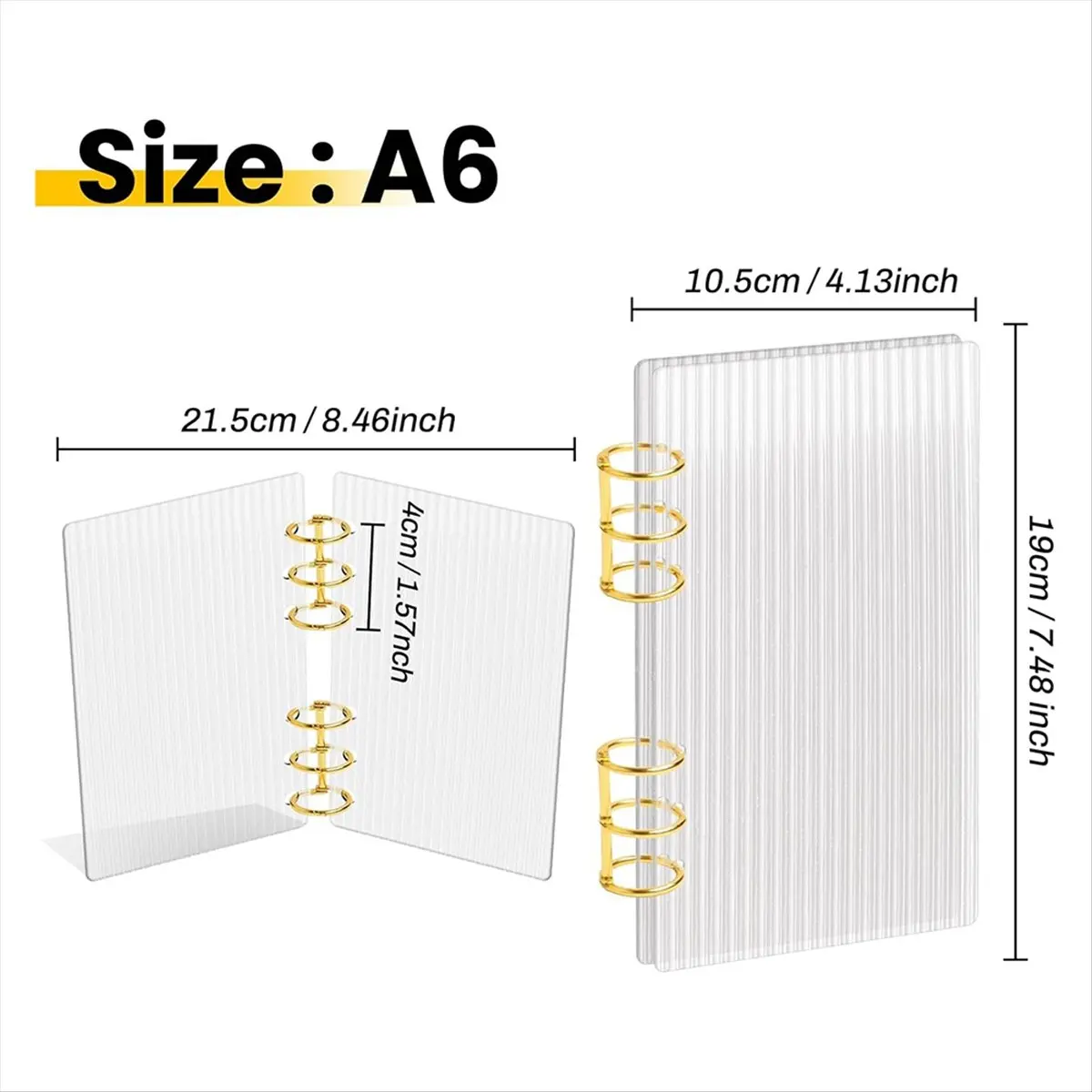NEW A6 Binder Clear Acrylic Binder 6-Ring Budget Binders Thick Stripe A6 Planner Binders with Gold Metal Round Ring