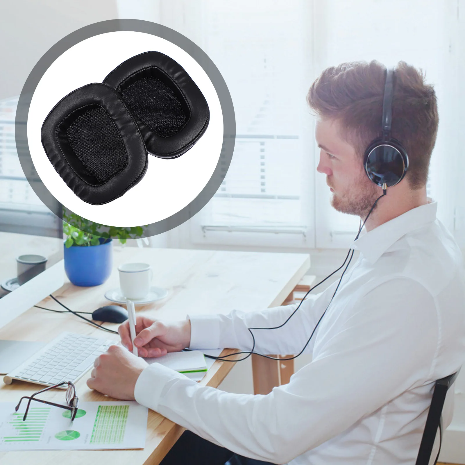 

2Pcs Black Leather Headphone Protective Cover Soft Ear Pads Cushion Replacement for G633 G933
