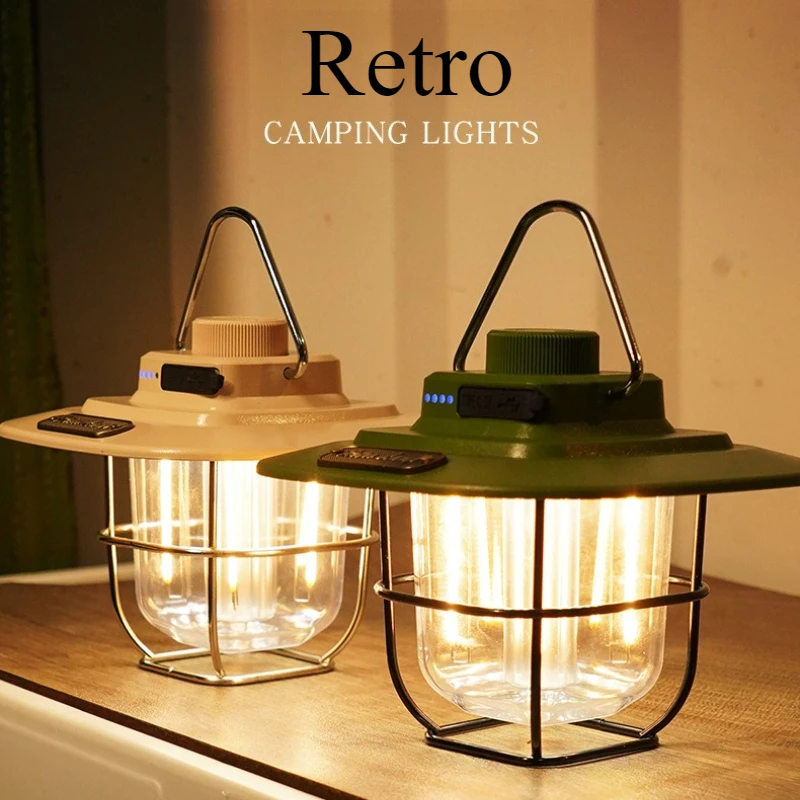 

2PCS Retro LED Handheld Lantern American European Style Camping Lamp Outdoor Atmosphere Emergency Tent Light Decor