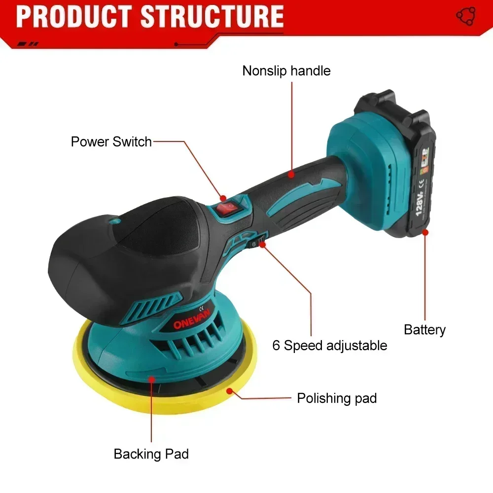 Onevan Draadloze Auto Polijstmachine Elektrische Polijstmachine Draadloze Automobiel Auto Polijsten Afdichting Glazuur Machine Voor Makita 18V Batterij