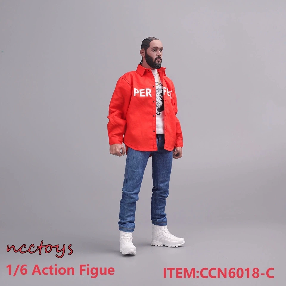 NCCTOYS CCN6018 1/6 Long Sleeved Shirt Jeans Costume Blouse Clothes HK004 Head Carving Model for 12'' Male Action Figure Body