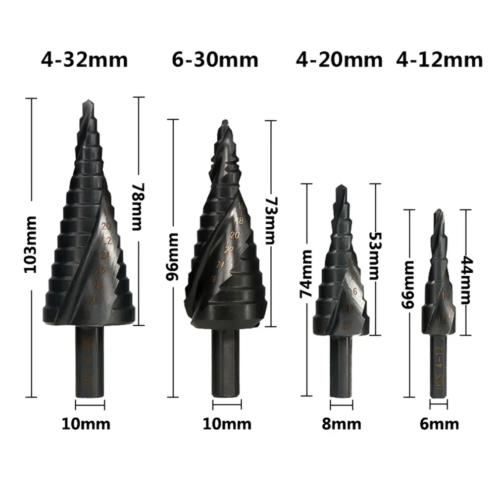 4-12/20/32mm 6-30mm HSS Cobalt Step Cone Drill Bit Nitride Coated Wood/Metal Hole Cutter  Spiral Groove