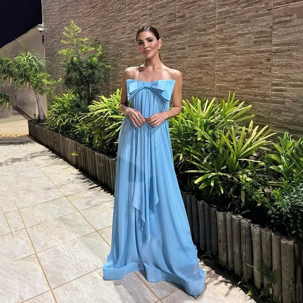 

Вечернее платье Galarity синее 2026 с бантом, без бретелек, А-силуэт, современное, для выпускного вечера, на торжественные случаи, длинное, на заказ