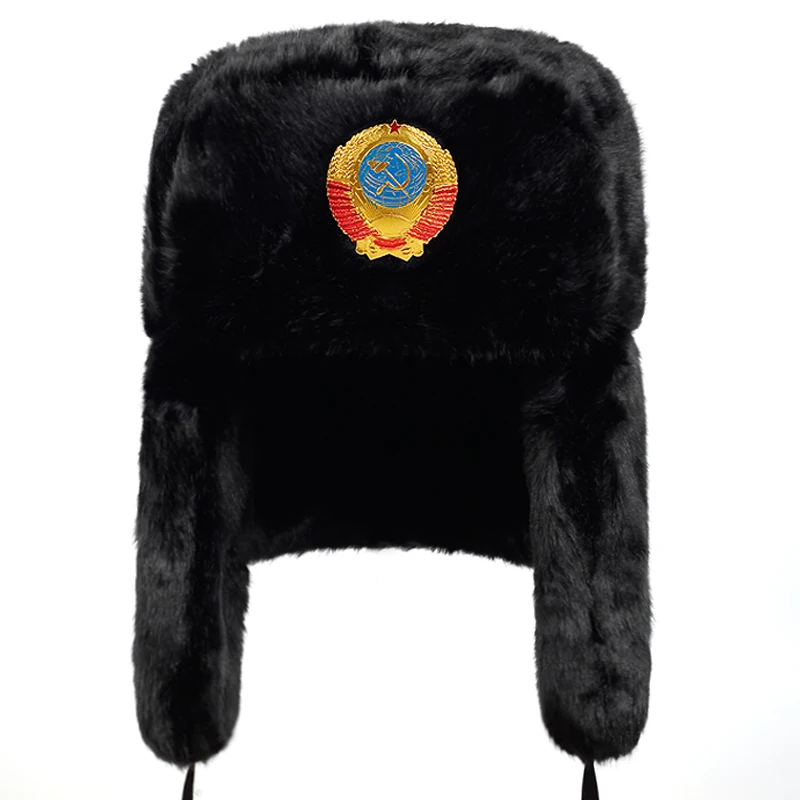 Russian bomber cap outdoor warm earmuffs men and women universal winter ski caps military badge thickened hats