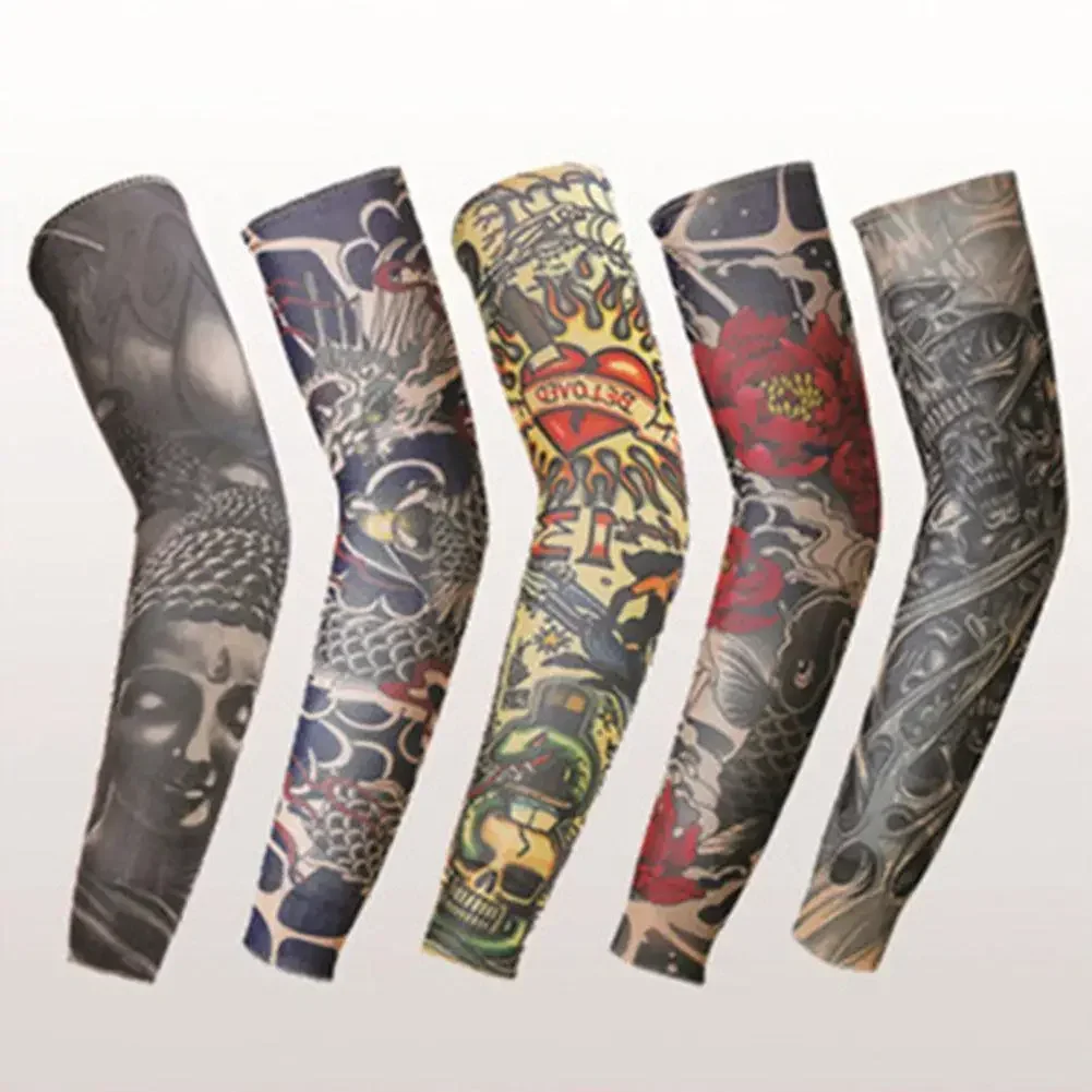 2Pcs Stretch Nylon Sleeves Halloween Tattoo Props UV Sunshade Arm Sleeves Ice Protection Cooling Outdoor Sports Horseback Riding