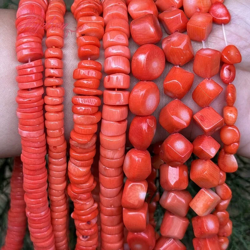 Orange Red Pink Coral Freefrom Irregular Rondelle Natural Stone Spacer Beads for DIY Charm Necklace Accessories Bracelet 15 Inch