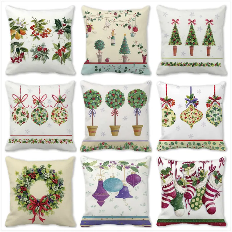 Christmas wreath collection Digital printing short plush pillow covers for car sofa office cushion cover home goods 60x60cm