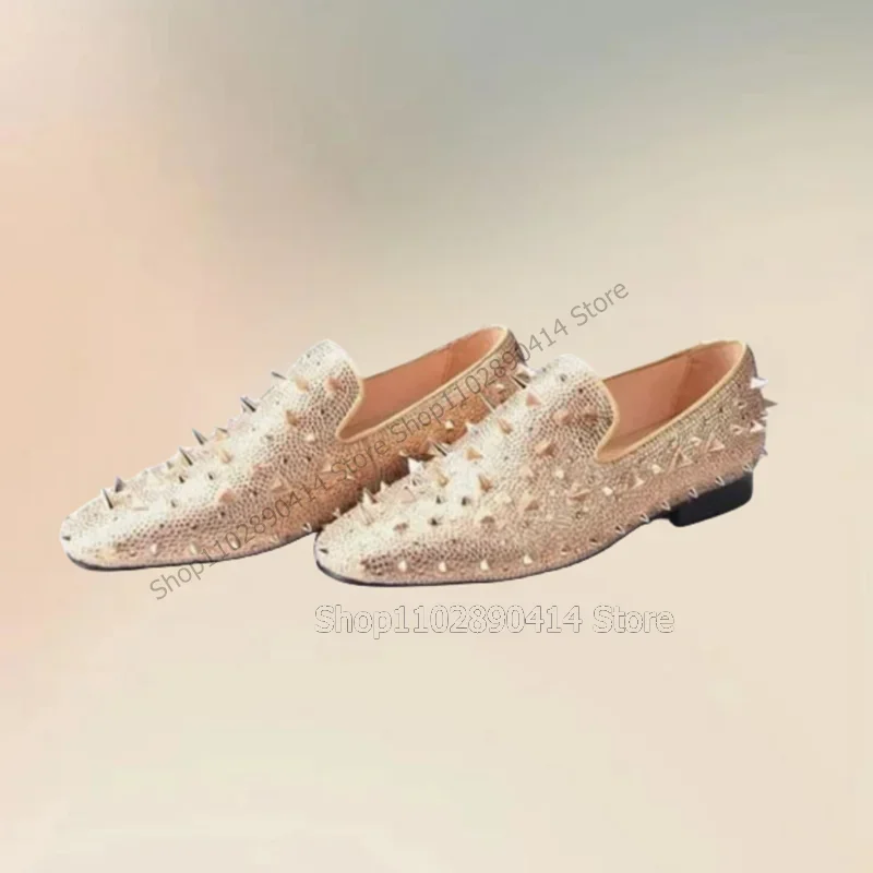 

Gold Silver Giltter Rhinestone Rivets Decor Loafers Fashion Slip On Men Shoes Luxurious Handmade Party Banquet Men Casual Shoes