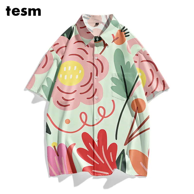

TESM Summer Couple Matching Hawaiian Shirts - Unisex Loose Short-Sleeve Breathable Sun-Protective Men Women Vacation Beach Tops