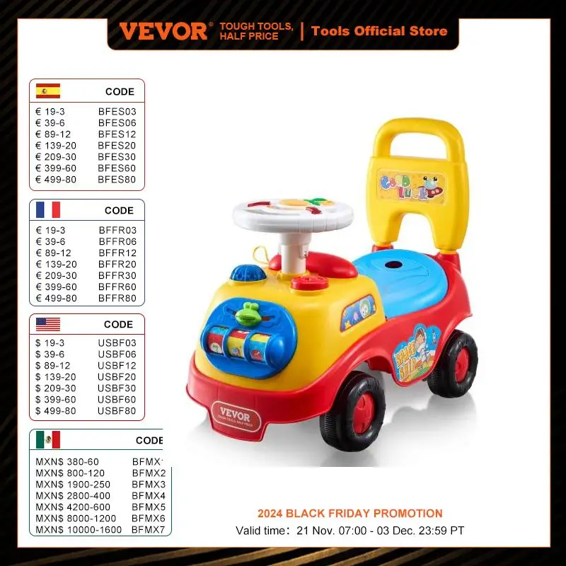 VEVOR Coche de paseo para niños pequeños, de 1 a 3 años, Ride Racer, juguete para montar para niños pequeños, coche clásico para niños con volante musical, bocina y almacenamiento debajo del asiento, juguete para monta