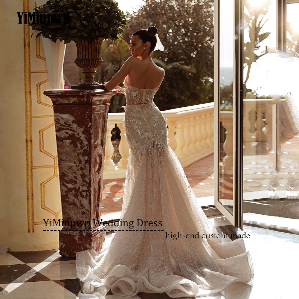 Abiti da sposa champagne Sweetheart Lace Robe De Mariée Fiori con paillettes Sirena Abiti da sposa senza maniche per le donne Personalizzati