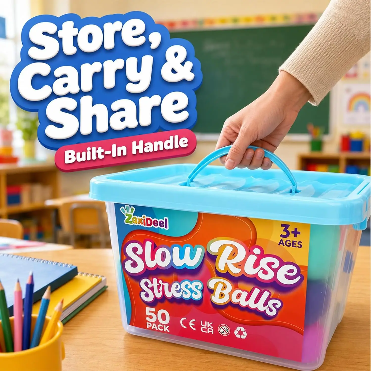 50 Pack Slow Rise Stress Ball with Carry Case, 2.5