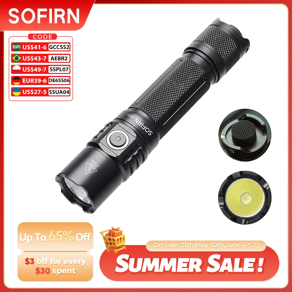 Sofirn SP35T 3800lm Tactical 21700 Flashlight Powerful LED Light USB C Rechargeable Torch with Dual Switch Power Indicator ATR