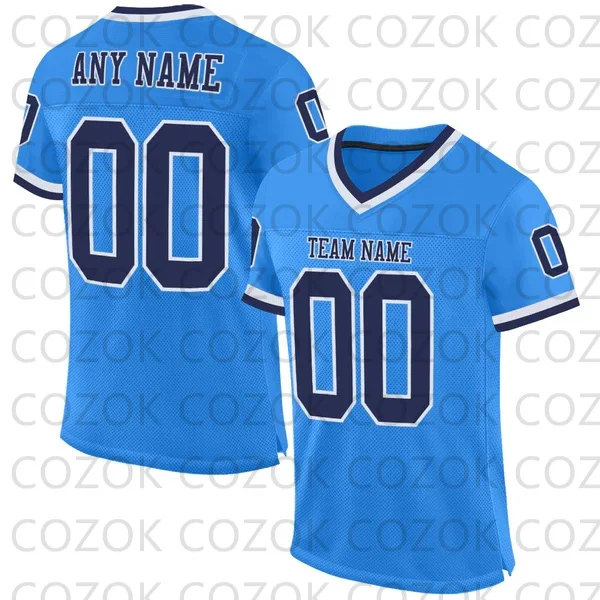 

Custome Lake Blue Football Jerseys for Men Women Unisex Football Short Sleeves Athletic Tee Shirts