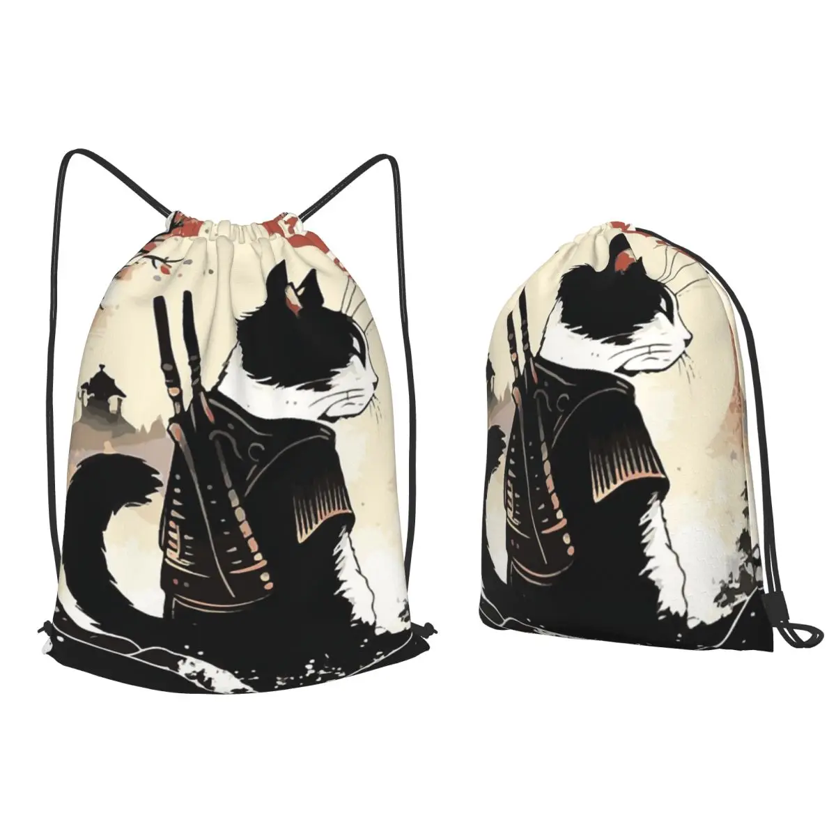 Cats Anime Samurai Sword (3) Backpacks Fashion Drawstring Bags Sundries Bag Book Bags for Man Woman Students