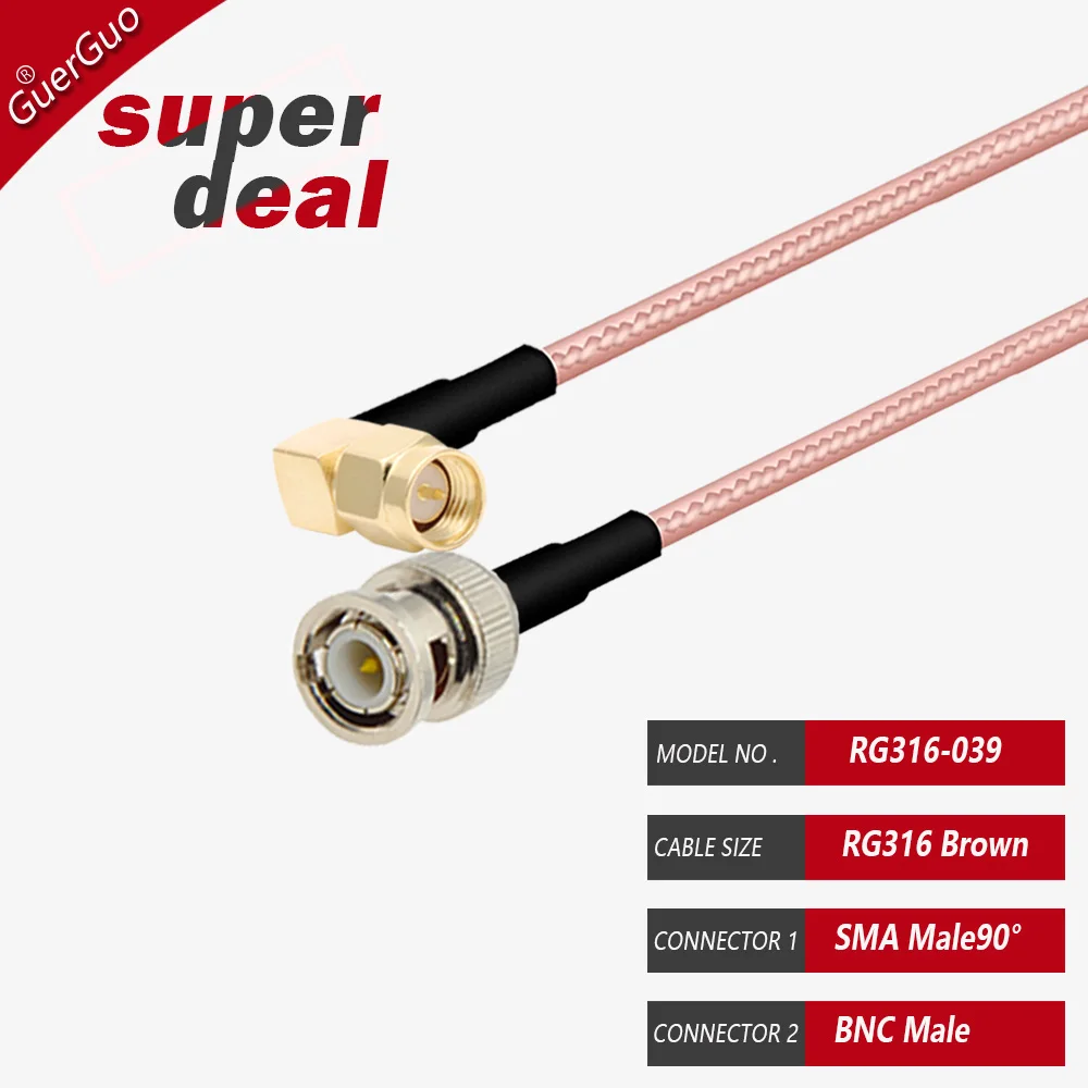 RF Coaxial RG316 Cable BNC Male to SMA Male BNC Male 90Degree Nut Bulkhead Connector RF Jumper Pigtail Wire Terminal Antenna