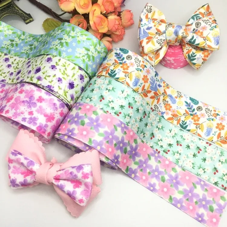 10 Yards 40mm double-sided  flower ribbon DIY handmade material Headwear for hair bows clothing shoesaccessories 23051805