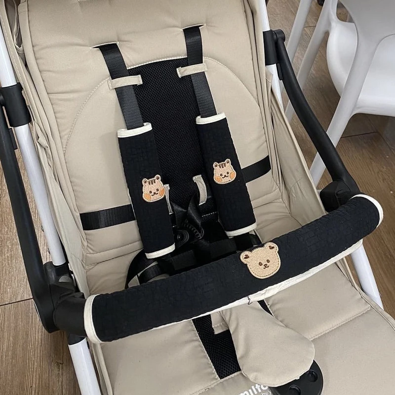 

Cartoon Baby Stroller Shoulder Strap Cover Handrail Protective Cover Cotton Embroidery Cute Korean Baby Stroller Accessories