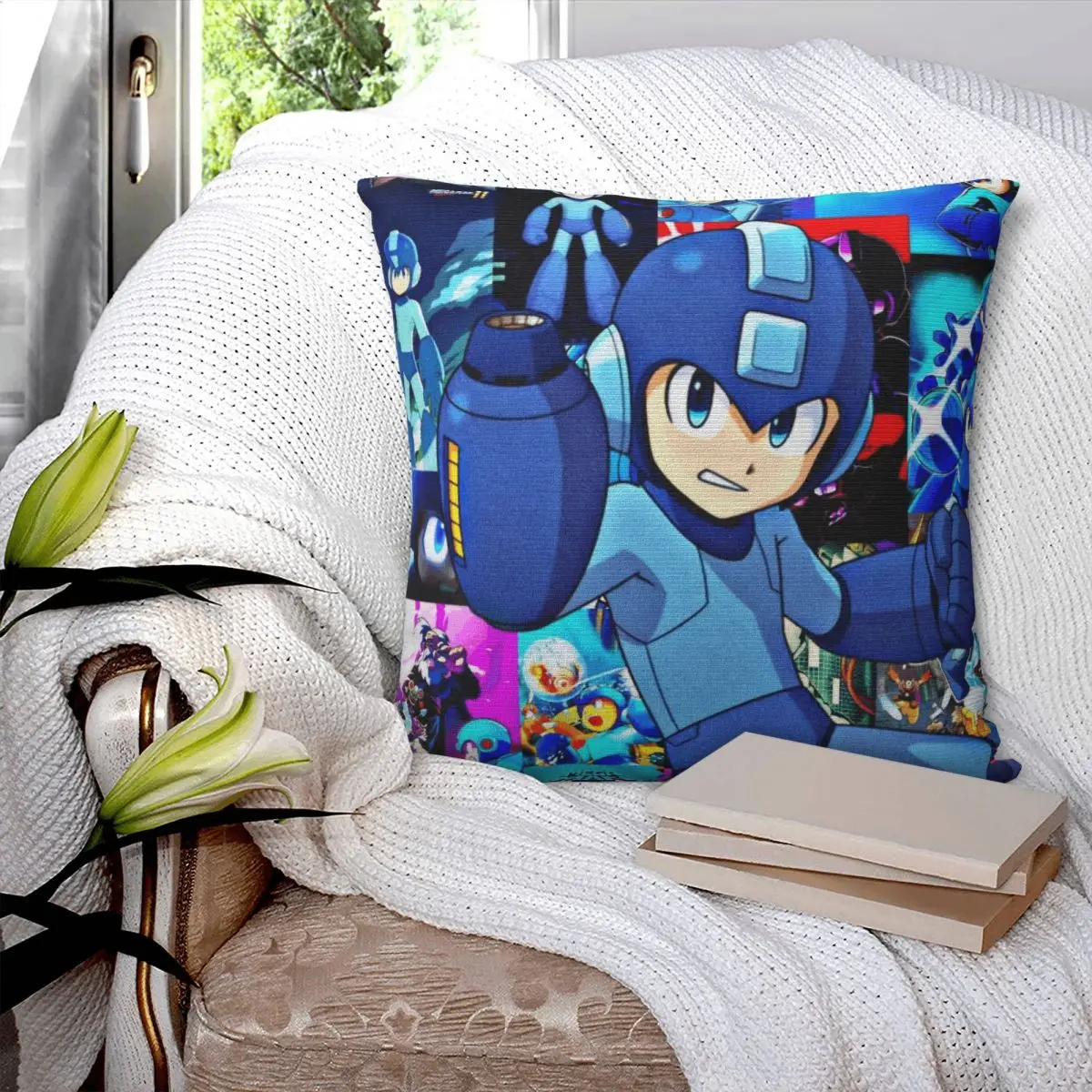 Cartoon Rockman Game Megaman Pillowcase Printing Polyester Cushion Cover Decoration Pillow Case Cover Home Zippered 45*45cm
