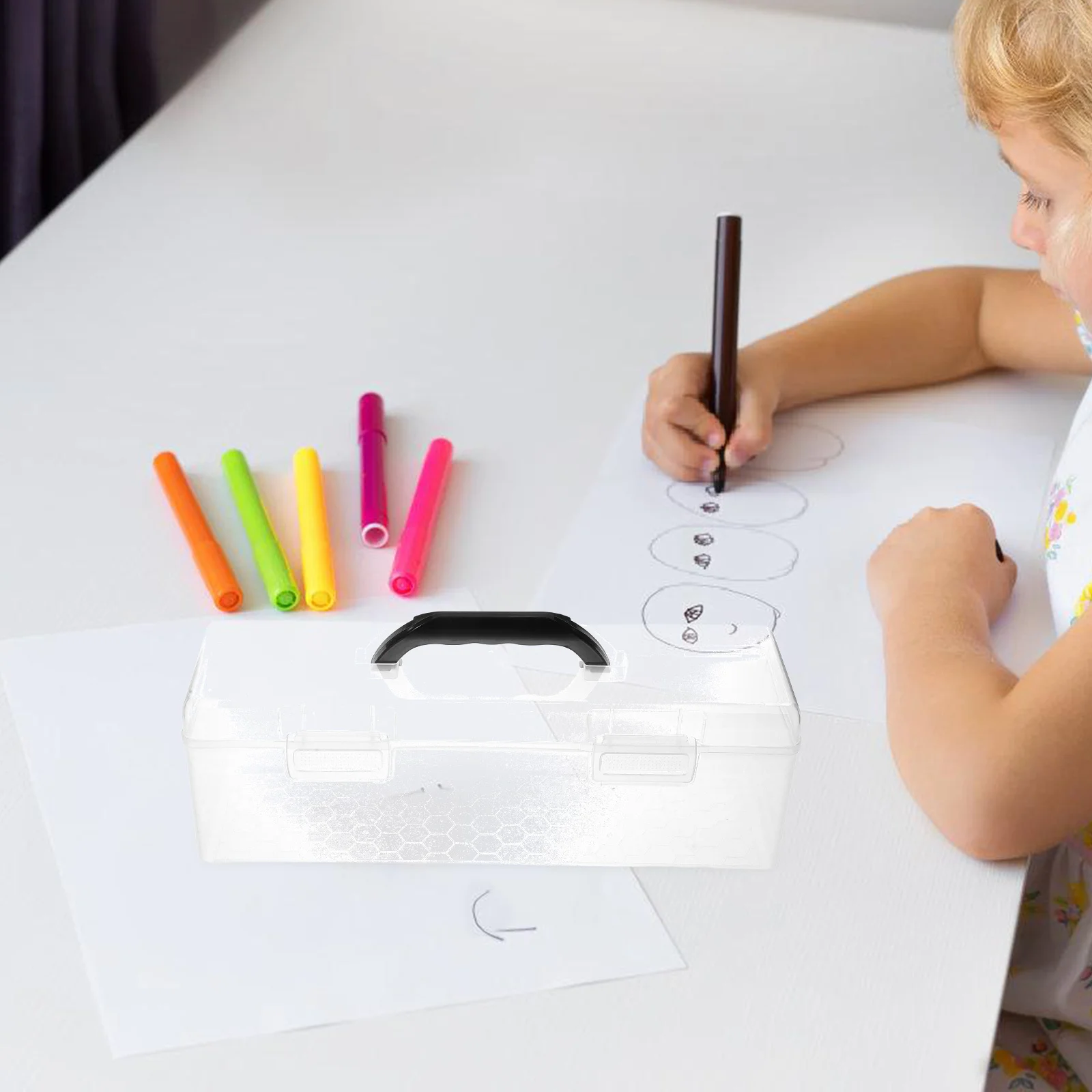 

Rectangular Transparent Paint Brush Holder Large Storage Box Portable Handle Organizer for Artists Painting Tools