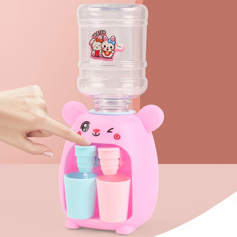 Children\'s Dual Mini Water Dispenser Toy with Cute Cup Kids Gift Water Juice Milk Drinking Simulation Cartoon Pig Kitchen Toy