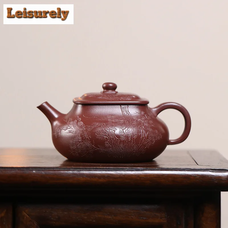 260ml Vintage Yixing Purple Clay Teapot Handmade Pine Tree Pot Raw Ore Purple Mud Kettle Chinese Zisha Teaset Tableware Supplies