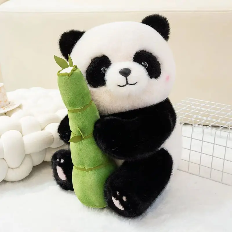 

25/35cm Kawaii Giant Panda Plush Toy Lifelike Cuddly Stuffed Animal With Bamboo Shoot Soft Plush Doll Kids Toys Birthday Holiday