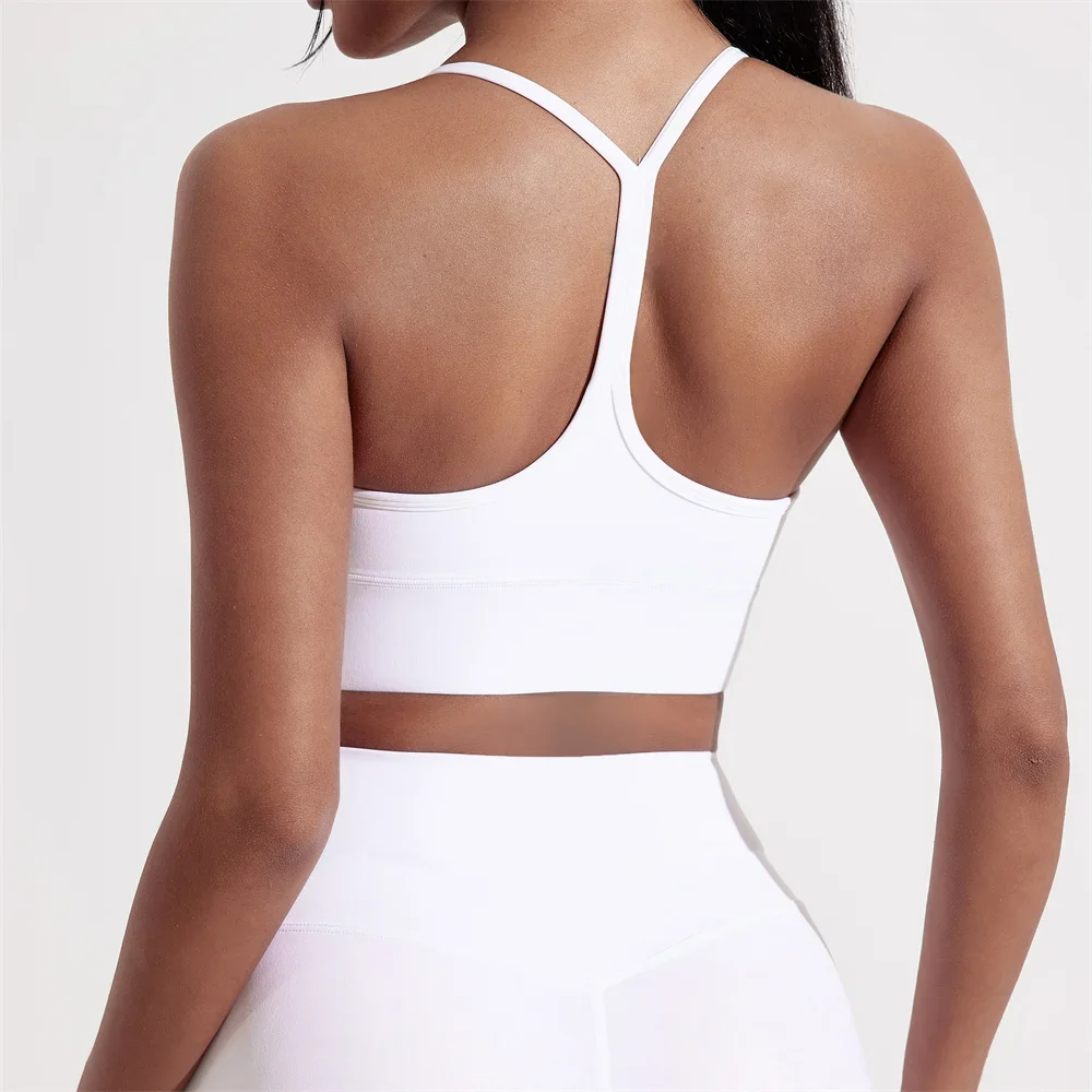 Sport Bra Wanita Bentuk Y Warna Solid, Lembut, Ketat, untuk Latihan Komprehensif, Jogging, Gym, Yoga, dengan Bantalan Dada