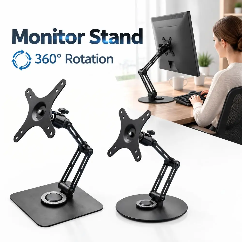 360 Degree Rotation Monitor Stand Height Adjustable Free Suspension Portable Screen Stand Square Base Round Base