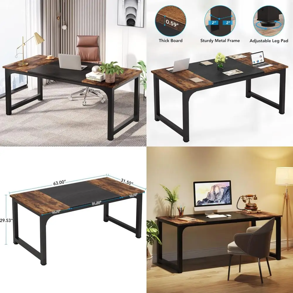 

Большой компьютерный офисный стол для руководителя, 63 дюйма, коричневый+черный