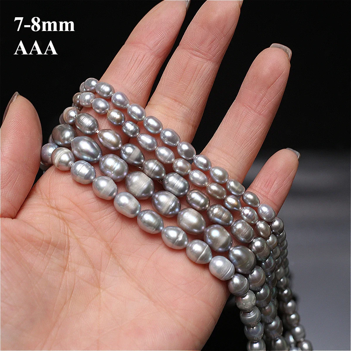 

7-8mm 3A Natural Freshwater Gray Pearl Rice Bead Premium High Quality Exquisite Jewelry Make DIY Necklace Bracelet Accessories