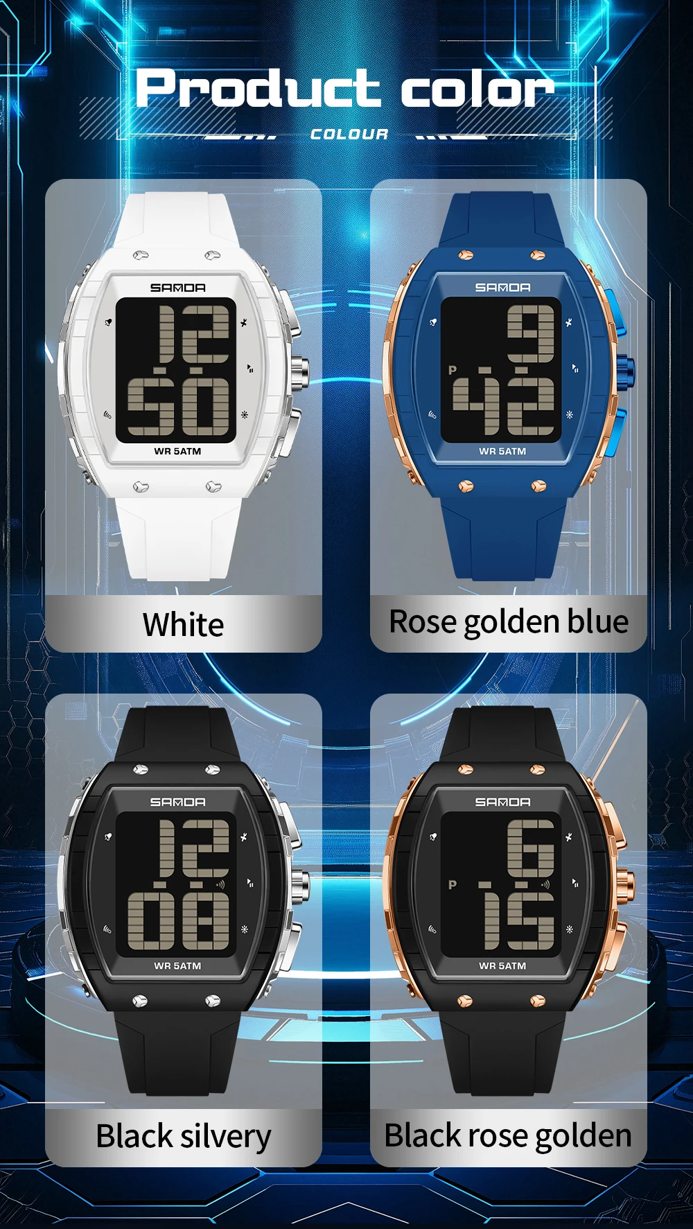 SANDA جديد 6222 موضة الطالب ساعة إلكترونية متعددة الوظائف ساعة الطالب صوت الوقت إنذار مقاوم للماء ساعة 2025