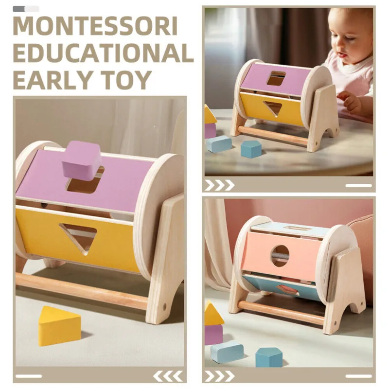 Tambor rodante Montessori de madera para bebé, juguete educativo sensorial con forma de Color, ayuda para la enseñanza temprana, regalos