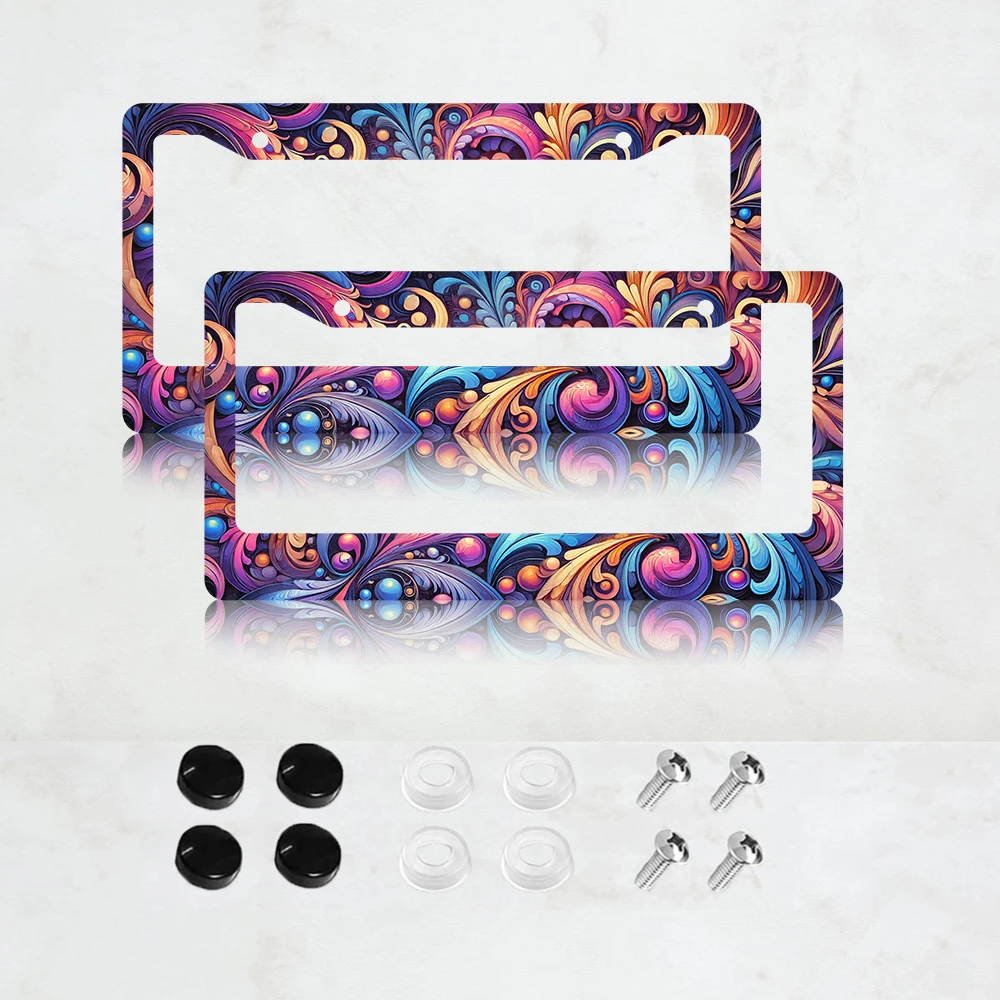 

2PC 6 x12 inch (16x31 cm) metal license plate frame cover, floral license plate cover, interesting car decoration