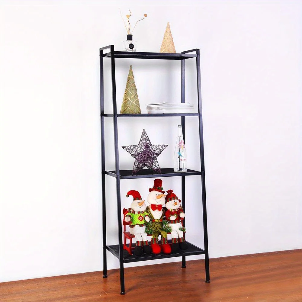 

4 Tier Heavy Duty Metal Leaning Ladder Shelf Bookcase Bookshelf Storage Shelves for Living Room, Bedroom, Kitchen, Office,