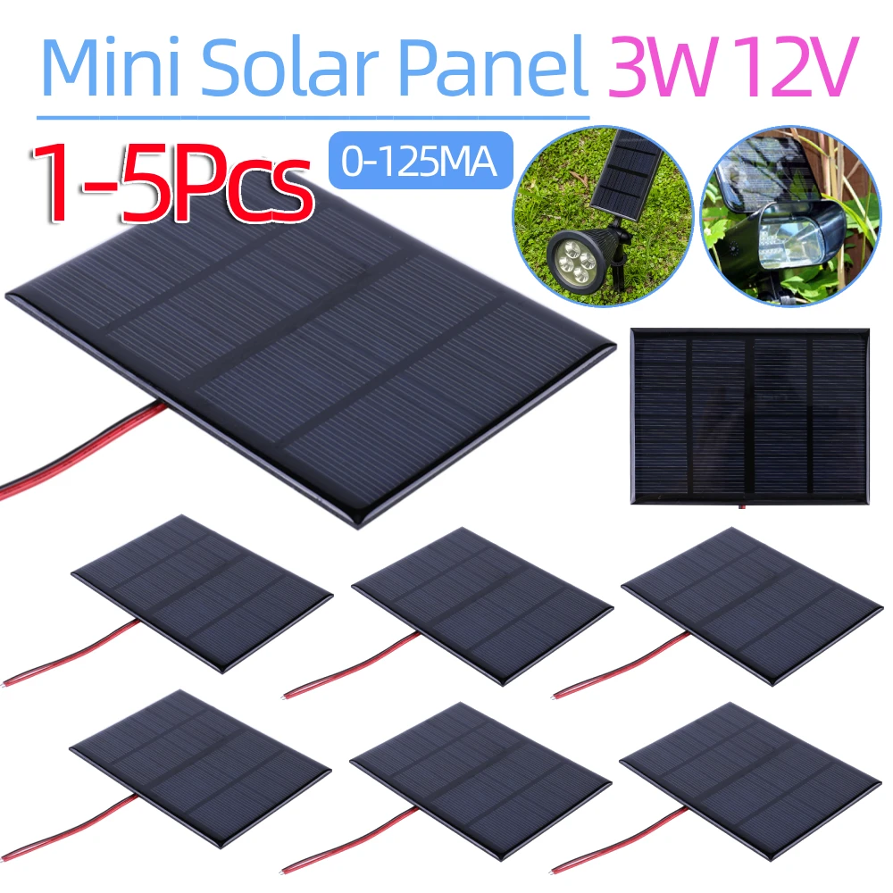 3W 12V 휴대용 태양 전지 패널 0-125MA 태양 광 충전 패널 DIY 폴리 실리콘 태양 에폭시 셀 충전기 9-12V 배터리/휴대 전화