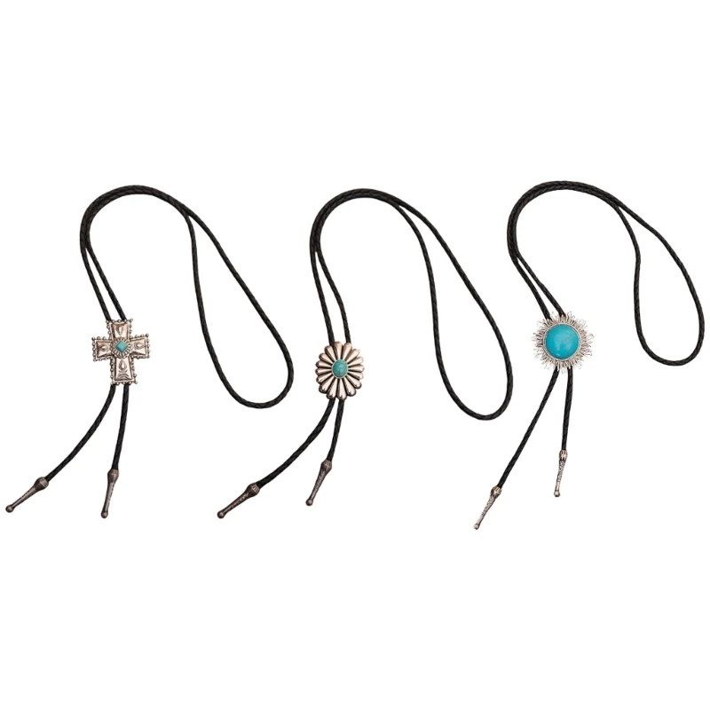 Braided Shoestring Flower Bolo Tie Charm Cowboy Necktie Fashion Necklace