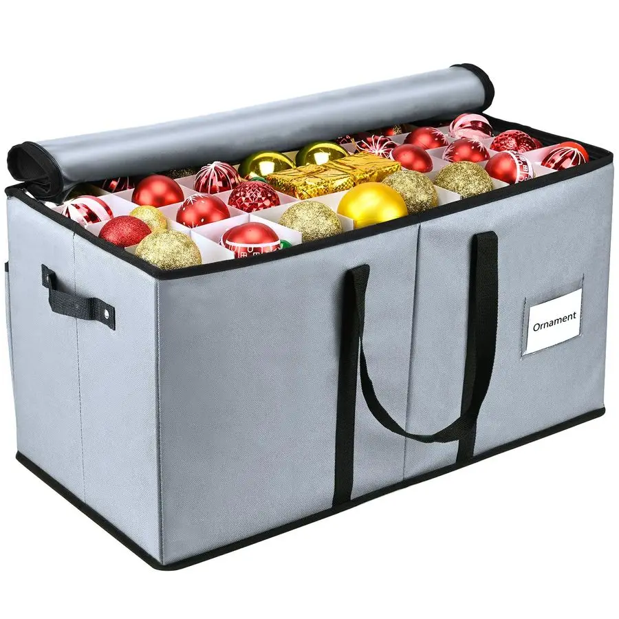 

Ornament Storage Box, Xmas Decoration Organizer with Adjustable Dividers Storage Container Keeps 128 Holiday Ornaments 3Inch, D