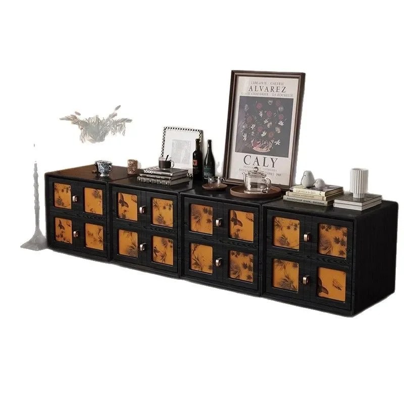 Living room card door cabinet New Chinese TV cabinet Bedside table combination Solid wood fragrant cloud