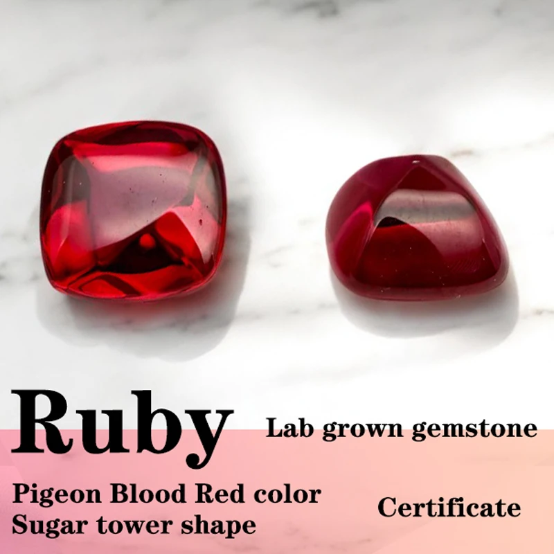 

Lab Grown Ruby and Emerald Pigeon Blood Red and Zambian Green Color Sugar Loaf Shape DIY Jewelry Making Material Certificate