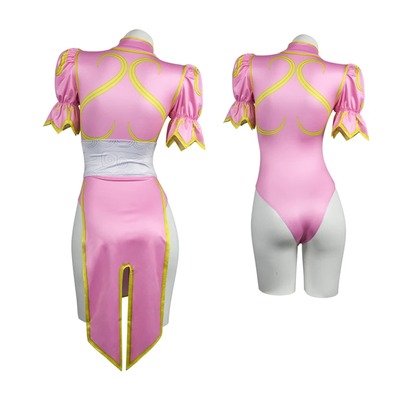 زي Game Fighter Chun Li التنكري الوردي شيونغسام مع إكسسوارات الشعر وحزام الخصر للنساء في الهالوين #2