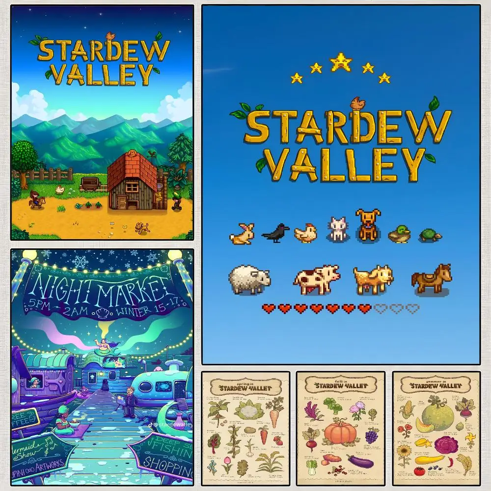 Game Stardew Valley Cozy Farming Pixel Poster PP Wall Art Print Removable Water-Resistant Home Decor for Bedroom Apartment Gift